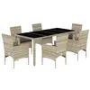Image de vidaXL Ensemble à manger de jardin avec coussins 7 pcs rotin et verre, ensemble de salle à manger d'extérieur, meuble de 3278577