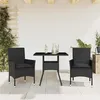 Image de vidaXL Ensemble à manger de jardin et coussins 3 pcs noir rotin verre 3278601