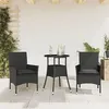 Image de vidaXL Ensemble à manger de jardin et coussins 3 pcs noir rotin verre, ensemble de salle à manger d'extérieur, meuble de 3278617
