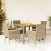 Image de vidaXL Ensemble à manger de jardin et coussins 5pcs beige rotin acacia, ensemble de salle à manger d'extérieur, meuble de 3278640