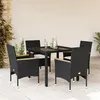 Image de vidaXL Ensemble à manger de jardin et coussins 5 pcs noir rotin verre, ensemble de salle à manger d'extérieur, meuble de 3278646