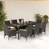 Image de vidaXL Ensemble à manger de jardin et coussins 9 pcs noir rotin verre, ensemble de salle à manger d'extérieur 3278650