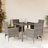 Image de vidaXL Ensemble à manger de jardin et coussins 5 pcs gris rotin verre, ensemble de salle à manger d'extérieur, meuble de 3278652
