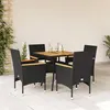 Image de vidaXL Ensemble à manger de jardin et coussins 5 pcs noir rotin acacia, ensemble de salle à manger d'extérieur, meuble de 3278698