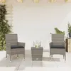 Image de vidaXL Ensemble de bistro avec coussins 3 pcs gris rotin et verre, ensemble de bistro de jardin, ensemble de balcon, 3278742