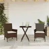Image de vidaXL Ensemble de bistro avec coussins 3 pcs marron rotin et verre, ensemble de bistro de jardin, ensemble de balcon, 3278749