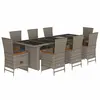 Image de Ensemble à Manger de Jardin vidaXL 9 pcs coussins gris résine tressée, ensemble de salle à manger d'extérieur, meuble de salle à manger de jardin, table et chaises de jardin 3277557