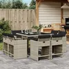 Image de vidaXL Ensemble à manger de jardin et coussins 9 pcs gris clair rotin 3277966