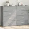 Image de vidaXL Buffets 2 pcs gris béton 60x31x84 cm bois d'ingénierie, armoire de rangement, meuble d'entrée, meuble d'appoint, 3276584