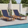 Image de vidaXL Chaises longues lot de 2 table bleu bois d'acacia et textilène, lit de soleil, lit de repos, chaise longue 3279254