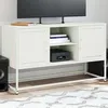 Image de vidaXL Meuble TV blanc 100,5x39x60,5 cm acier, support TV, buffet TV, meuble multimédia, banc TV, armoire hifi, centre de 846517