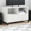 Image de vidaXL Meuble TV, Armoire de Télévision avec Tiroirs et Étagères, Support Télé avec Rangement Salle de Séjour, Blanc 846703