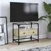 Image de vidaXL Meuble TV avec dessus en verre chêne sonoma bois d'ingénierie, support TV, armoire média, armoire hifi, unité TV, 846055