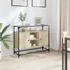 Image de vidaXL Buffet avec dessus en verre chêne sonoma bois d'ingénierie, meuble de rangement, meuble de rangement de cuisine, 846070