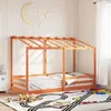Image de vidaXL Lit pour enfants et toit cire marron 90x200 cm bois massif pin, cadre de lit pour enfants, lit pour enfants en bois, 847002