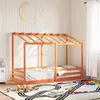 Image de vidaXL Lit pour enfants et toit cire marron 75x190 cm bois massif pin, cadre de lit pour enfants, lit pour enfants en bois, 847011