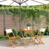 Image de vidaXL Ensemble de bistro 3 pcs blanc crème tissu et bois massif, ensemble de bistro de jardin, ensemble de balcon, ensemble 3281760