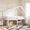 Image de vidaXL Lit haut avec toit blanc 90x200 cm bois de pin massif, lit, cadre de lit, lit mezzanine, meuble de chambre à coucher, 3282053