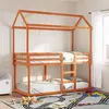 Image de vidaXL Lit superposé avec toit cire marron 90x200cm bois de pin massif, lit, cadre de lit, lit mezzanine, meuble de chambre, 3282118