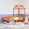 Image de vidaXL Bedframe met huisje massief grenenhout wasbruin 90x200 cm3282161