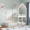 Image de vidaXL Lit superposé avec toit blanc 90x200 cm bois de pin massif, lit superposé avec escalier, lit superposé pour enfants, 3282391