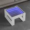 Image de vidaXL Table basse avec LED infini blanc 50x53x30 cm, table d'appoint, table de salon, table latérale, bout de canapé, table 847623