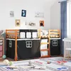 Image de vidaXL Lit superposé avec rideaux blanc/noir 90x190 cm bois pin massif, lit, cadre de lit, lit superposé bas, meuble de 3283949