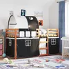 Image de vidaXL Lit superposé avec rideaux blanc/noir 80x200 cm bois pin massif, lit, cadre de lit, lit superposé bas, meuble de 3284012