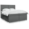 Image de vidaXL Sommier à lattes de lit avec matelas Gris foncé 200x200cm Tissu, lit, lit à plate-forme, lit à panneaux 3290589