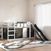 Image de vidaXL Lit superposé avec toboggan et rideaux blanc et noir 90x200 cm, lit, cadre de lit, lit superposé bas, meuble de 3284110