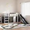 Image de vidaXL Lit superposé avec toboggan et rideaux blanc et noir 90x190 cm, lit, cadre de lit, lit superposé bas, meuble de 3284128