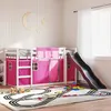 Image de vidaXL Lit superposé avec toboggan et rideaux rose 90x190 cm, lit, cadre de lit, lit superposé bas, meuble de chambre à 3284130
