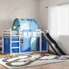 Image de vidaXL Stapelbed met glijbaan en gordijnen blauw 90x200 cm3284138