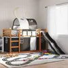 Image de vidaXL Lit superposé avec toboggan et rideaux blanc et noir 90x200 cm, lit, cadre de lit, lit superposé bas, meuble de 3284140