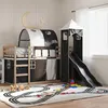 Image de vidaXL Stapelbed met glijbaan en gordijnen wit en zwart 80x200 cm3284170
