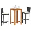 Image de vidaXL Ensemble de bar de jardin 3 pcs noir bois massif acacia rotin, table et chaises de bar d'extérieur, ensemble de 3295262