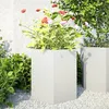 Image de vidaXL Jardinières 2 pcs blanc hexagone 46x40x45 cm acier, jardinière de fleurs, jardinière de patio, jardinière de jardin, 851111