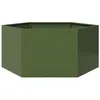 Image de vidaXL Jardinière vert olive hexagone 104x90x45 cm acier, jardinière de fleurs, jardinière de patio, jardinière de jardin, 851132