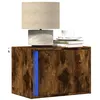 Image de Table de chevet murale avec lumières LED chêne fumé