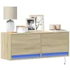 Image de vidaXL Meuble TV mural avec lumières LED chêne sonoma 100x31x35 cm, meuble TV suspendu au mur, unité TV flottante, support 852364