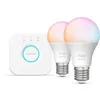 Image de Kit de démarrage - PHILIPS HUE - Lumiere blanche et colorée ambiance -1 Bridge + 2 Ampoules A60 - Gamme Essential