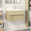Image de vidaXL Ensemble de meubles de bain 2pcs céramique et bois d'ingénierie, armoire de salle de bain, meuble de salle de bain, 3307659