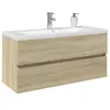 Image de Ensemble de meubles de bain 2pcs céramique et bois d ingénierie