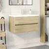 Image de Ensemble de meubles de bain 2pcs céramique et bois d ingénierie