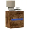 Image de Table de chevet murale avec lumières LED chêne fumé