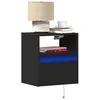 Image de vidaXL Tables de chevet murales avec lumières LED 2 pcs noir, table de chevet flottante, support de téléphone, table de 3307978