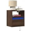 Image de Table de chevet murale avec lumières LED chêne marron