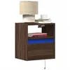 Image de vidaXL Tables de chevet murales avec lumières LED 2 pcs chêne marron, table de chevet flottante, support de téléphone, table 3307988