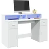 Image de Bureau avec lumières LED blanc 140x55x91 cm bois d ingénierie