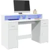 Image de Vidaxl Bureau Avec Éclairage LED, Blanc, 140X55X91 Cm